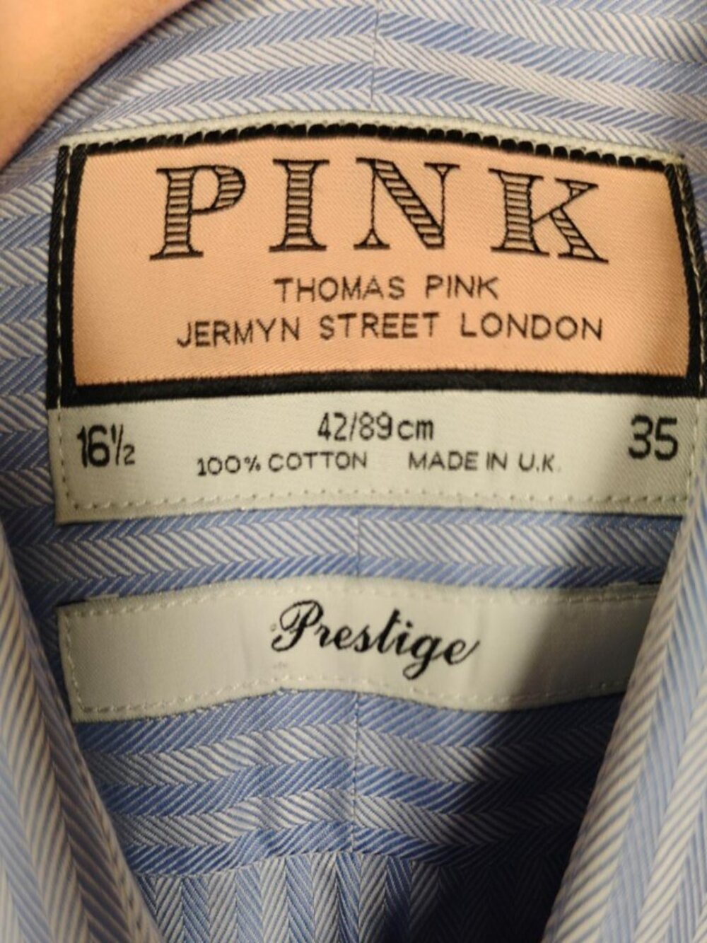 Thomas Pink Prestige Men’s 16.5 35 Blue Stripe Cotton Shirt Made UK